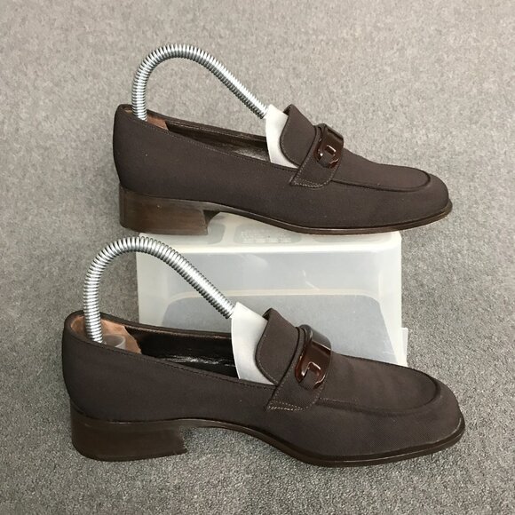 Paloma Made In Italy Women's 6.5B Brown Canvas Slip On Square Toe Pump Loafers - Picture 3 of 9